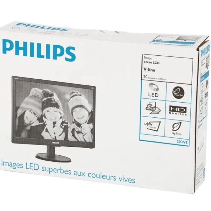 PHILIPS 203V5L 19.5 Inch HD LED Monitor (VGA)